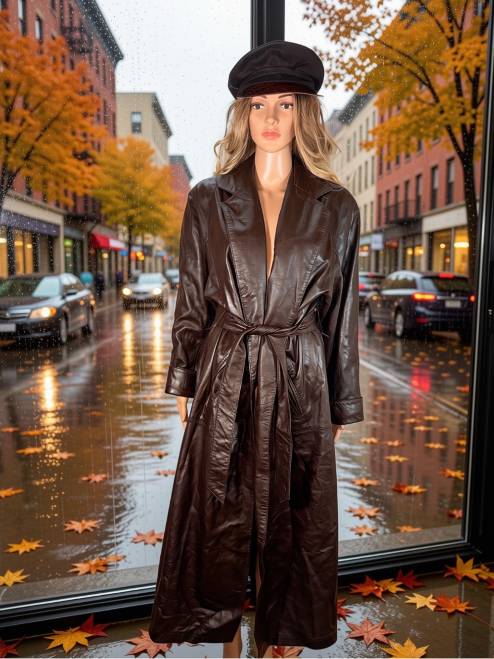Vintage Concepts by Vakko Chocolate Brown Leather Long Trench Coat - Small